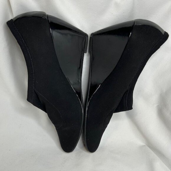 Etienne Aigner Shoes - Etienne Aigner Black stretch Fabric Patent Wedge Heel Shoes